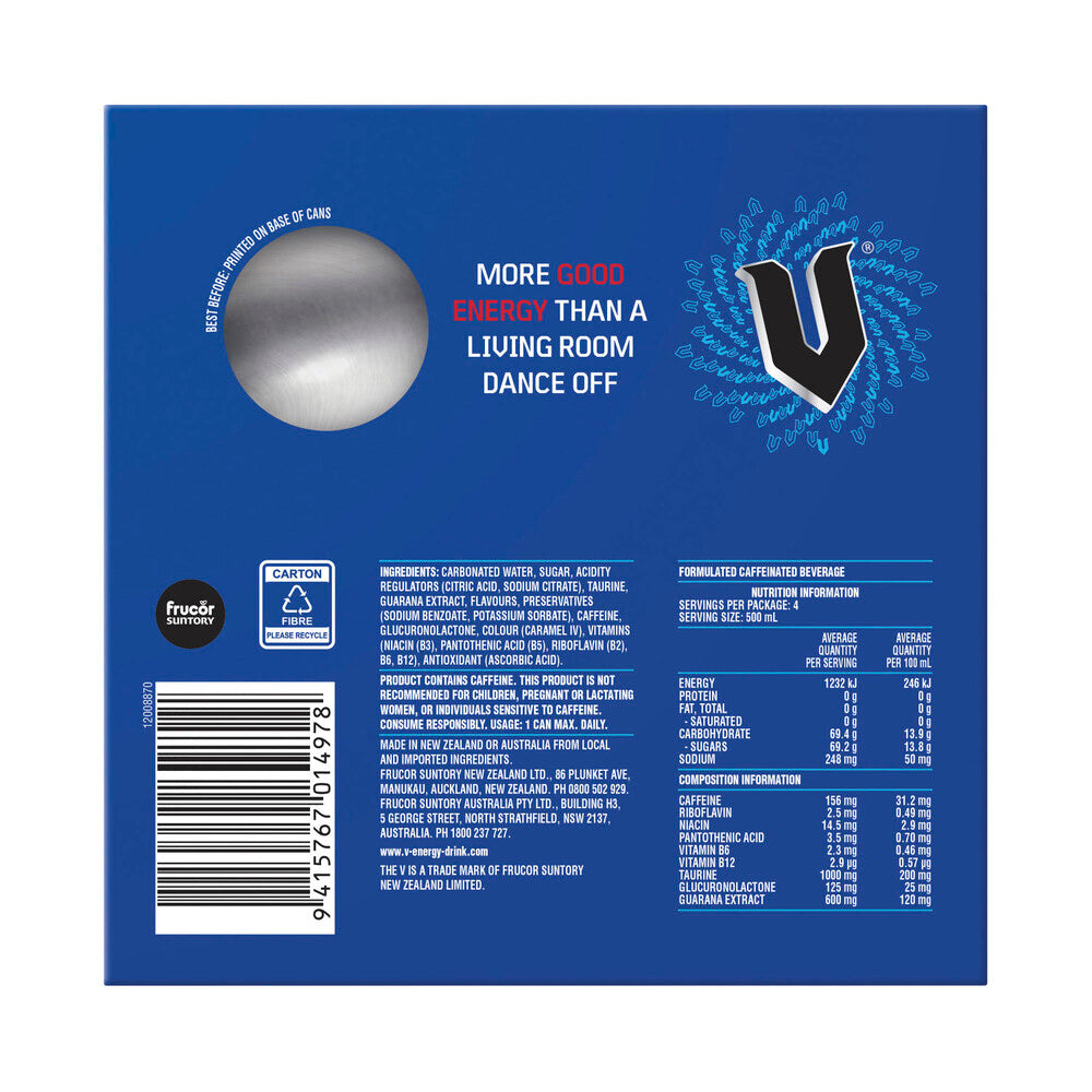 V Energy Drink Blue 4x500ml - 4 pack
