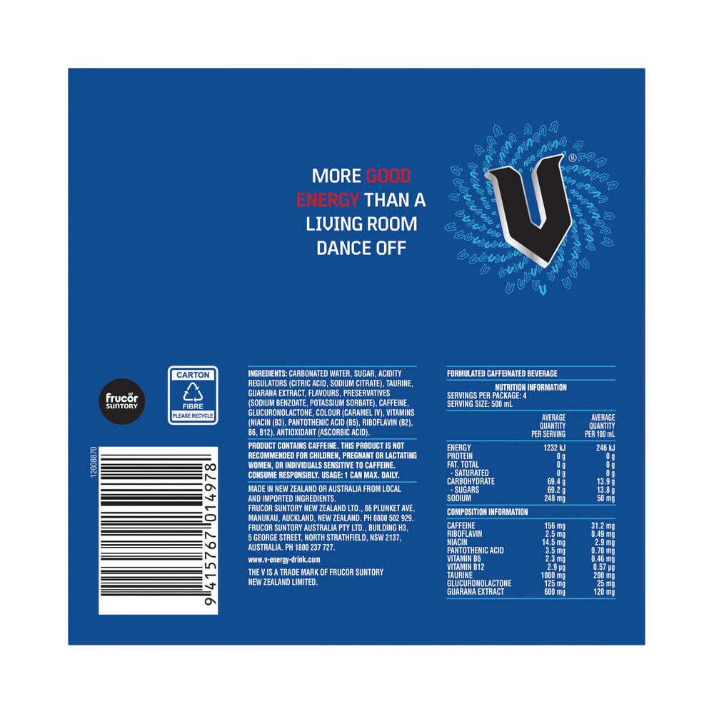 V Energy Drink Blue 4x500ml - 4 pack