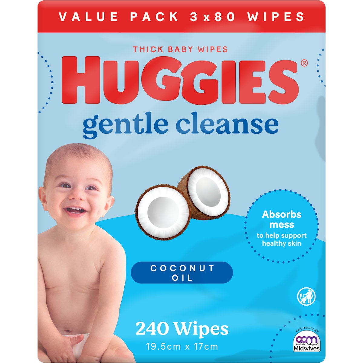 Huggies Gentle Cleanse Baby Wipes Coconut Oil 240 Pack