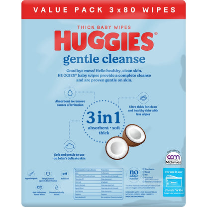 Huggies Gentle Cleanse Baby Wipes Coconut Oil 240 Pack