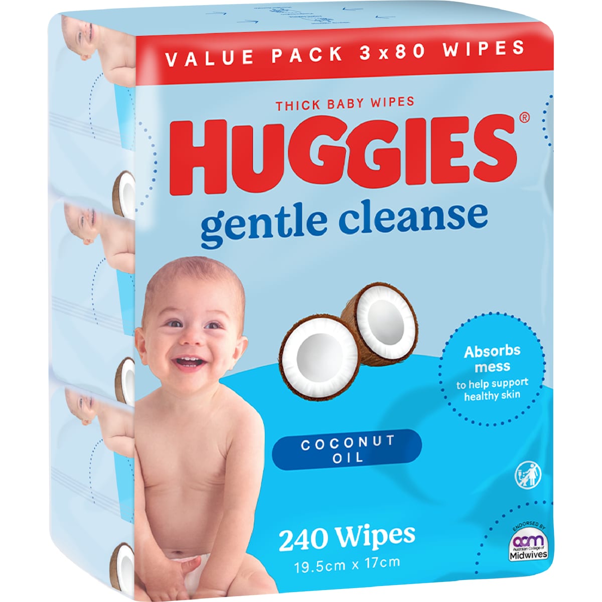Huggies Gentle Cleanse Baby Wipes Coconut Oil 240 Pack