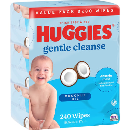 Huggies Gentle Cleanse Baby Wipes Coconut Oil 240 Pack