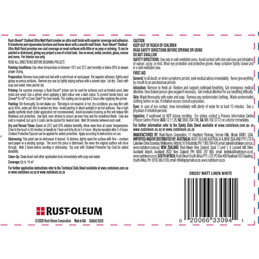 Rust Oleum Chalked Ultra Matt Paint Light Tint Base 887ml