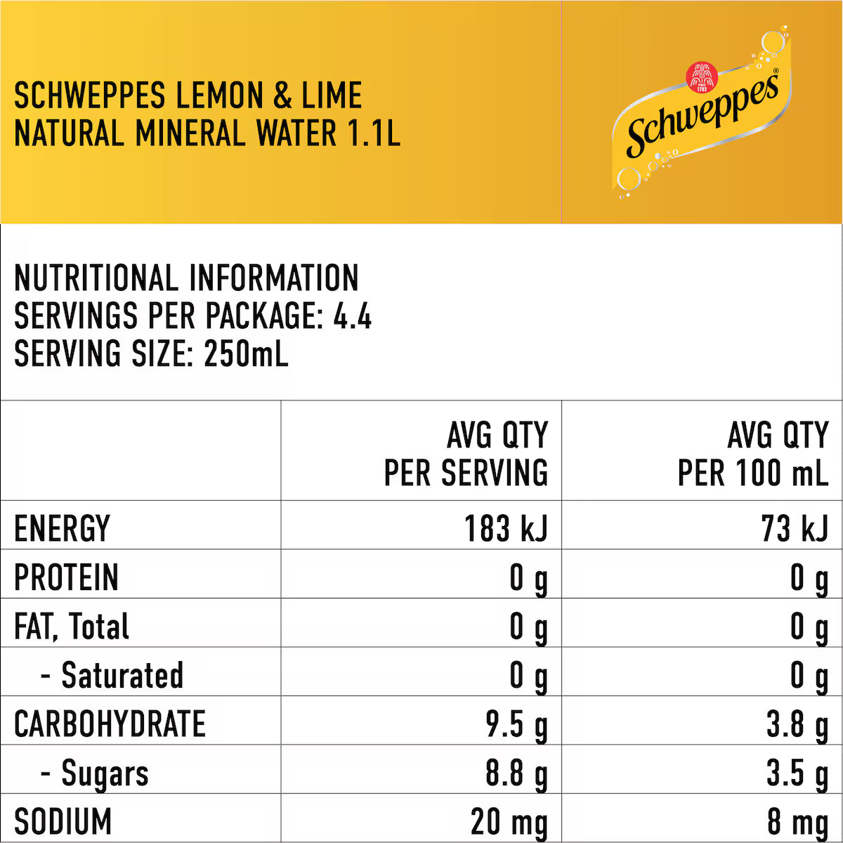 Schweppes Lemon Lime Natural Mineral Water Bottle - 1.1L