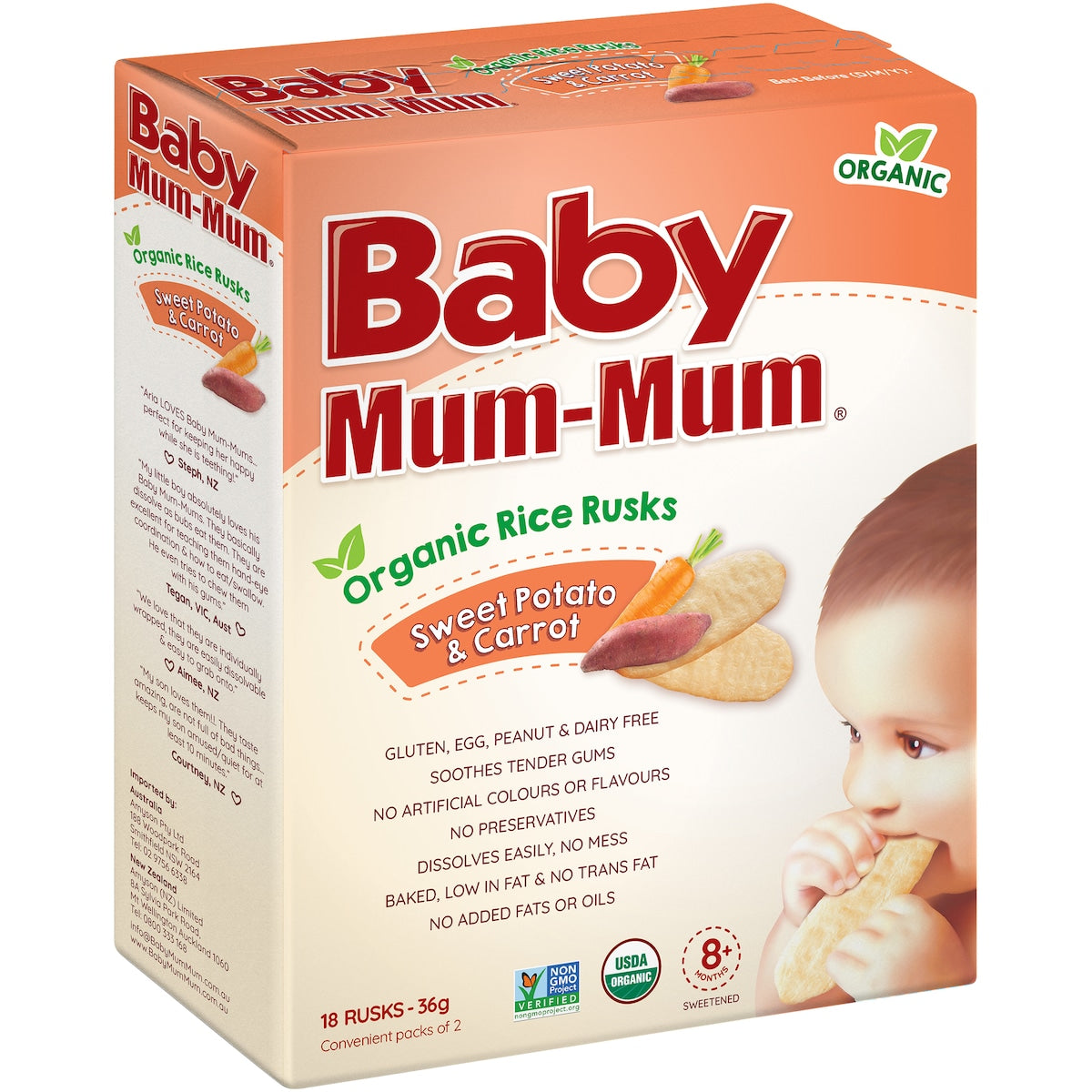 Baby Mum-Mum Organic Rice Rusk Sweet Potato & Carrot 36g x 18 pack