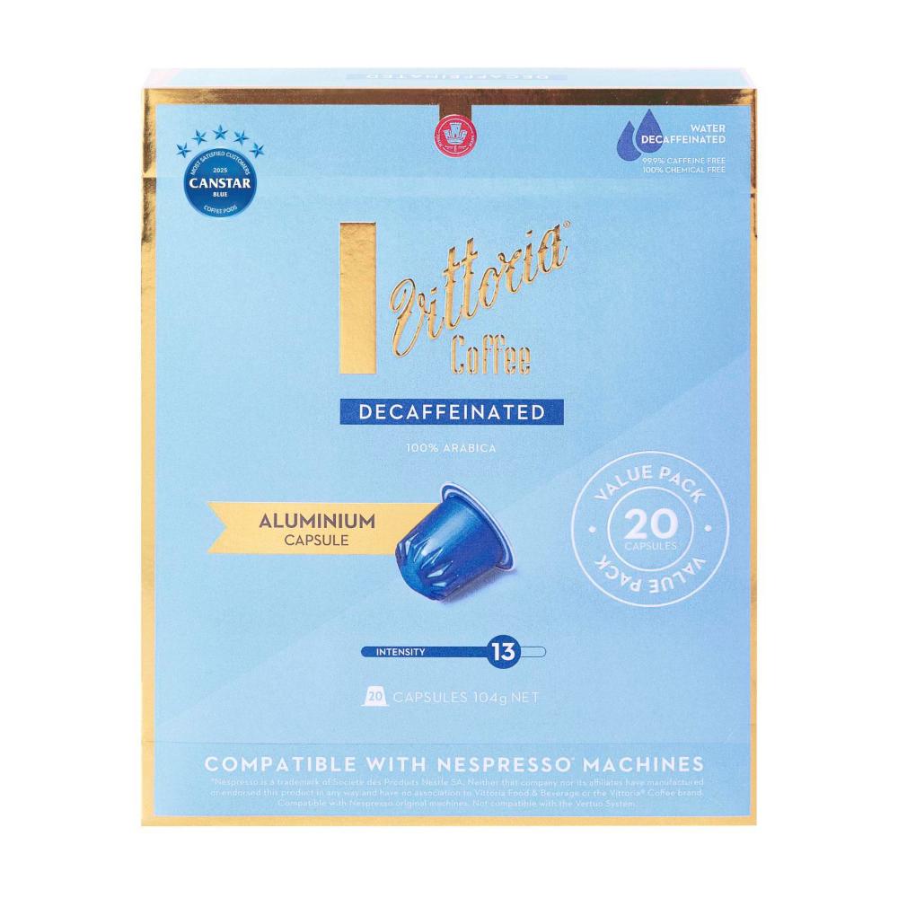 Vittoria Decaffeinated Nespresso Compatible Aluminium Coffee Capsules - 20 Pack