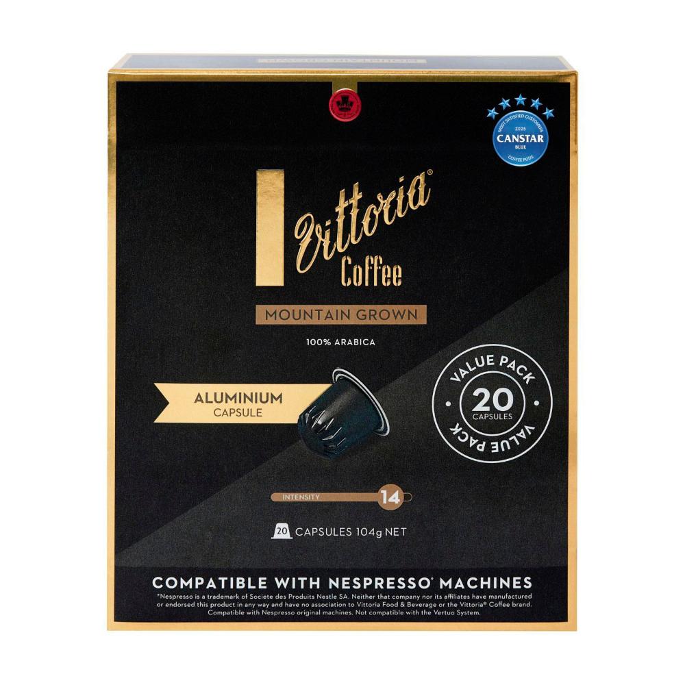 Vittoria Mountain Grown Nespresso Compatible Aluminium Coffee Capsules - 20 Pack