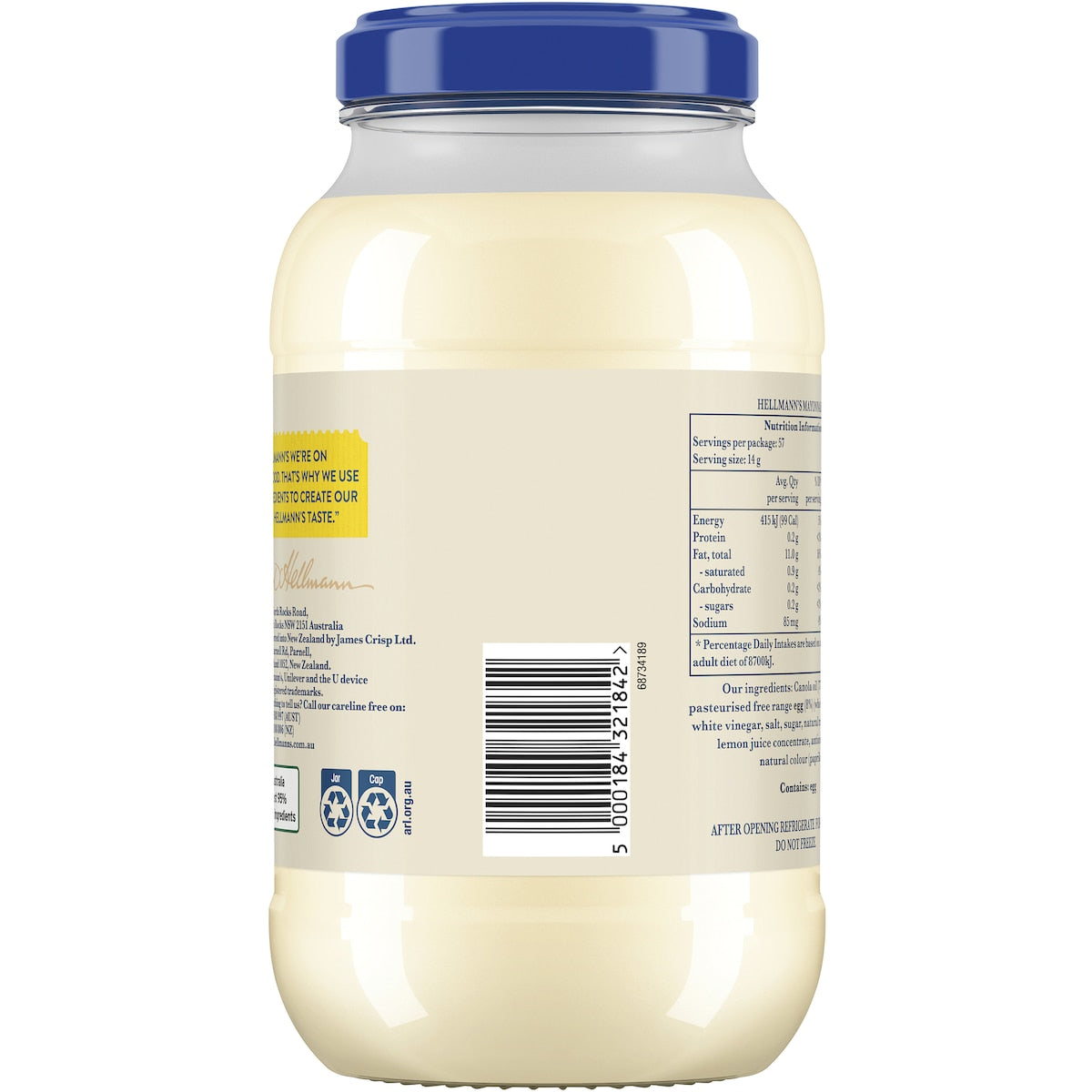 Hellmanns Real Mayonnaise Jar 800g