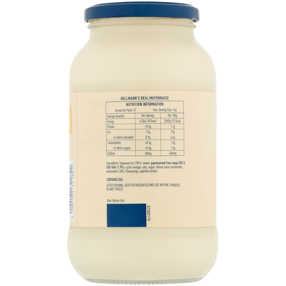 Hellmanns Real Mayonnaise Jar 800g