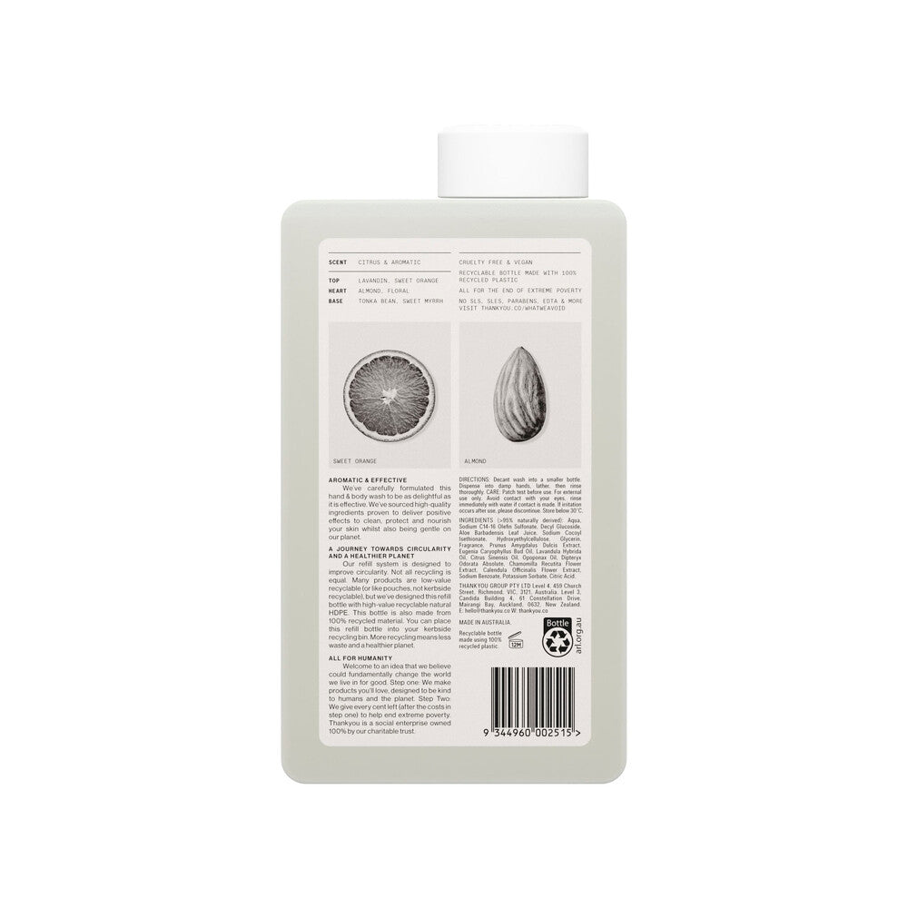 Thankyou Hand & Body Wash Botanical Sweet Orange & Almond Refill - 1L