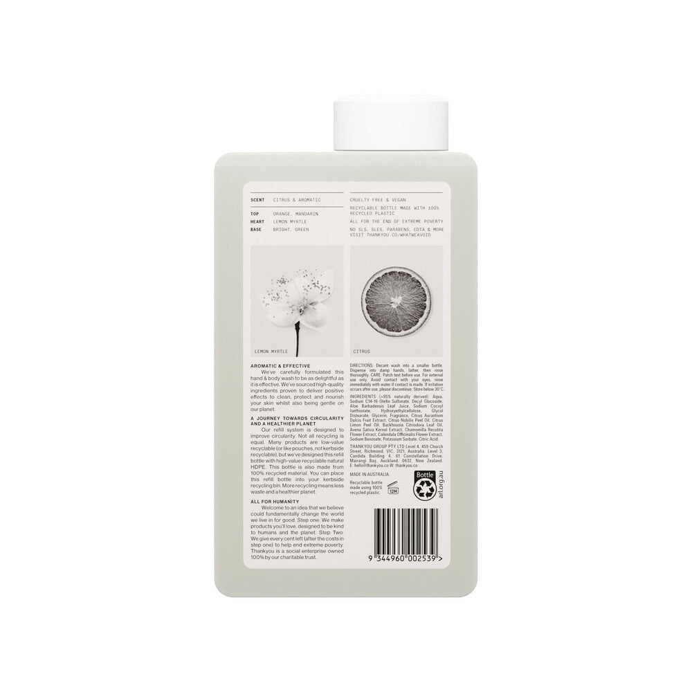 Thankyou Hand & Body Wash Botanical Lemon Myrtle & Oat Milk Refill - 1L