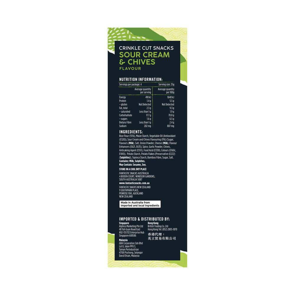 Fantastic Delites Rice Snacks Sour Cream & Chive - 100g
