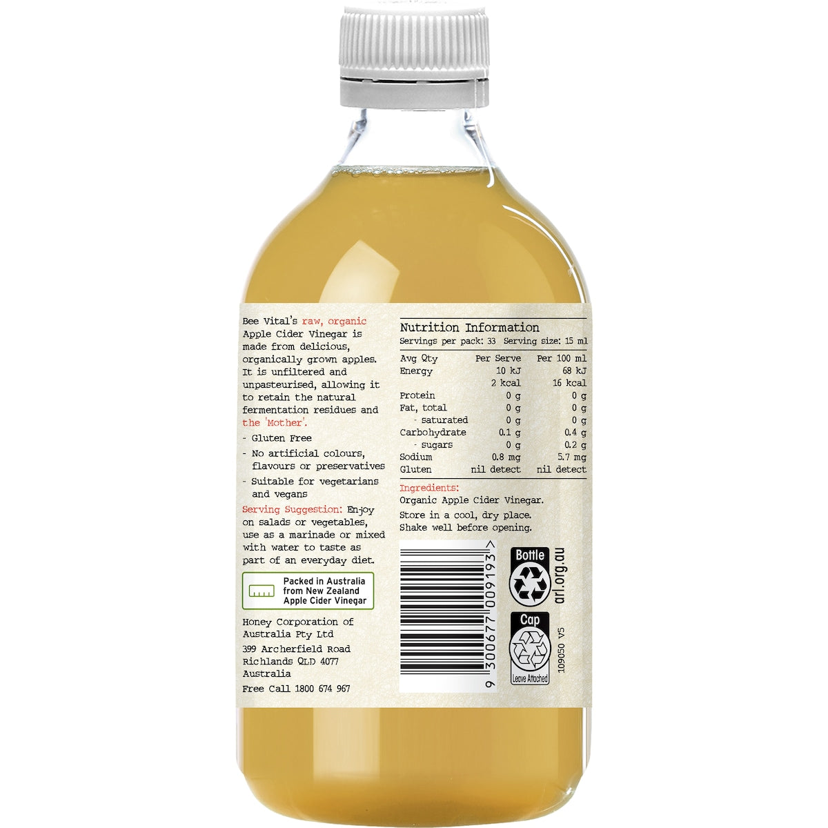 Bee Vital Organic Apple Cider Vinegar 500ml