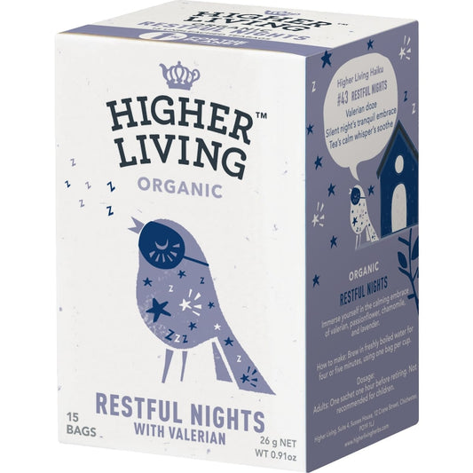 Higher Living Organic Restful Nights With Valerian Tea Bags 15 Pack