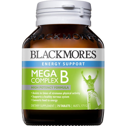 Blackmores Mega B Complex Energy Support Vitamin B12 Tablets 75 pack