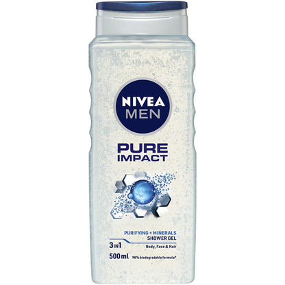 Nivea Men Pure Impact 3 In 1 Shower Gel & Body Wash 500ml