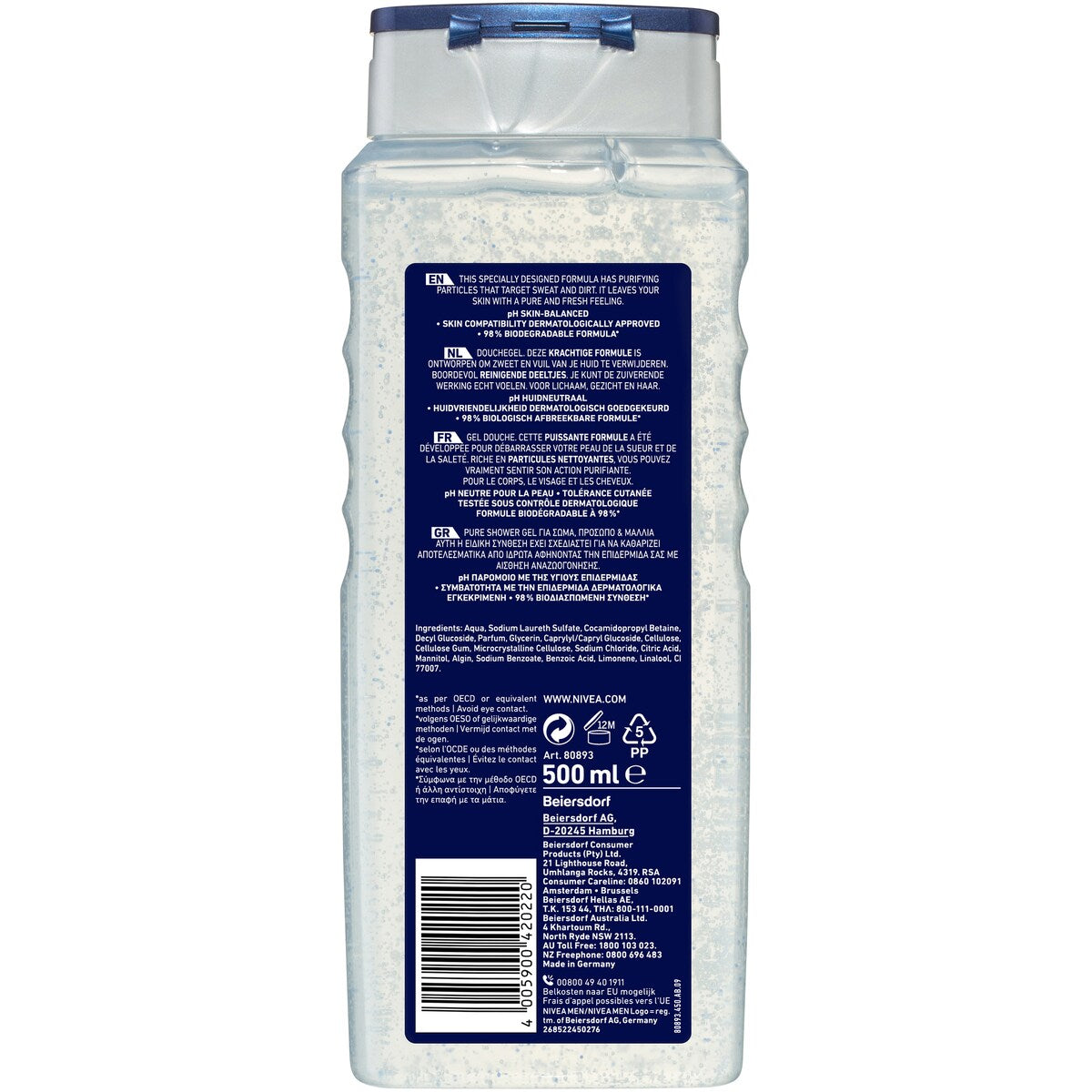 Nivea Men Pure Impact 3 In 1 Shower Gel & Body Wash 500ml