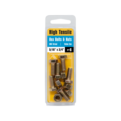 Pinnacle Hi Tensile Bolts and Nuts - 5/16 x 3/4" - 6 Pack