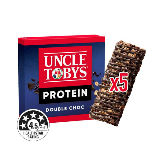 Une Tobys Protein Double Choc Muesli Bars School Lunchbox Snacks - 175g