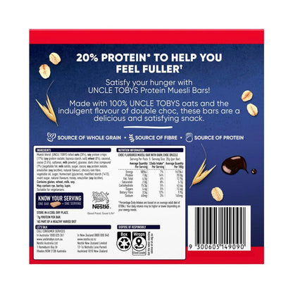 Une Tobys Protein Double Choc Muesli Bars School Lunchbox Snacks - 175g