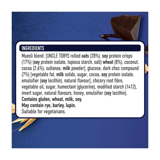 Une Tobys Protein Double Choc Muesli Bars School Lunchbox Snacks - 175g