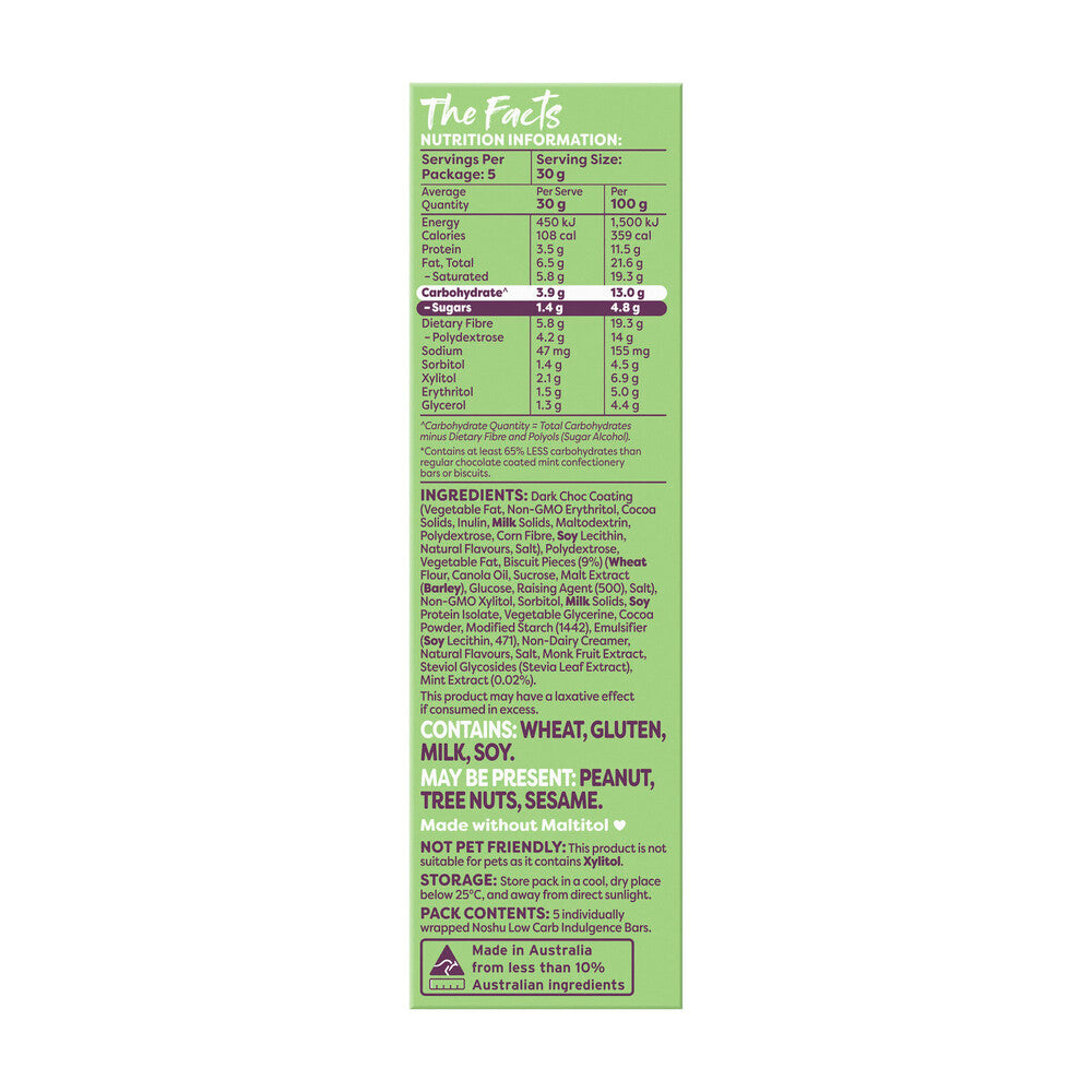 Noshu Low Carb Choc Mint Indulgence Bars - 150g