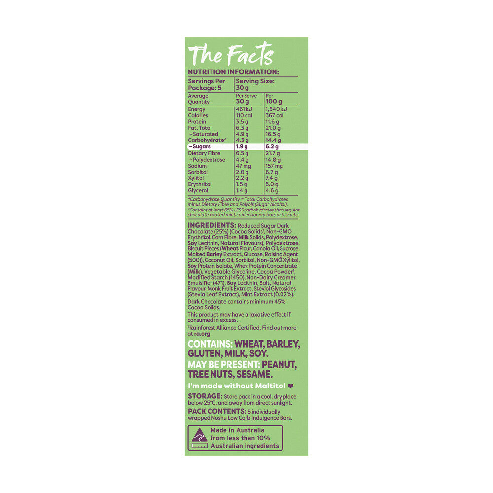 Noshu Low Carb Choc Mint Indulgence Bars - 150g