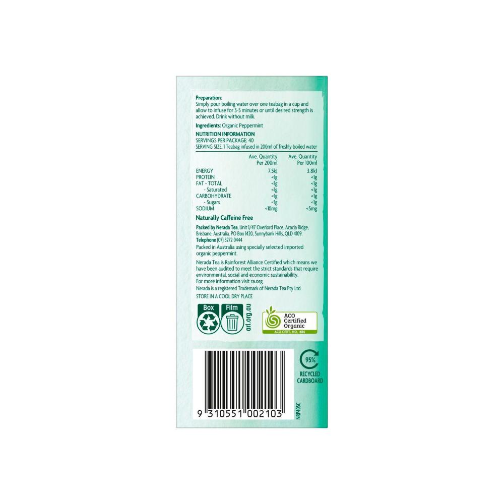 Nerada Organics Peppermint Tea Bags 40 Pack - 60g