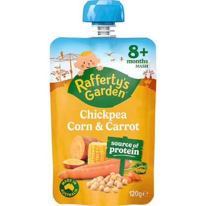 Raffertys Garden Baby Food Pouch Chickpea Corn & Carrot 8+ Months 120g