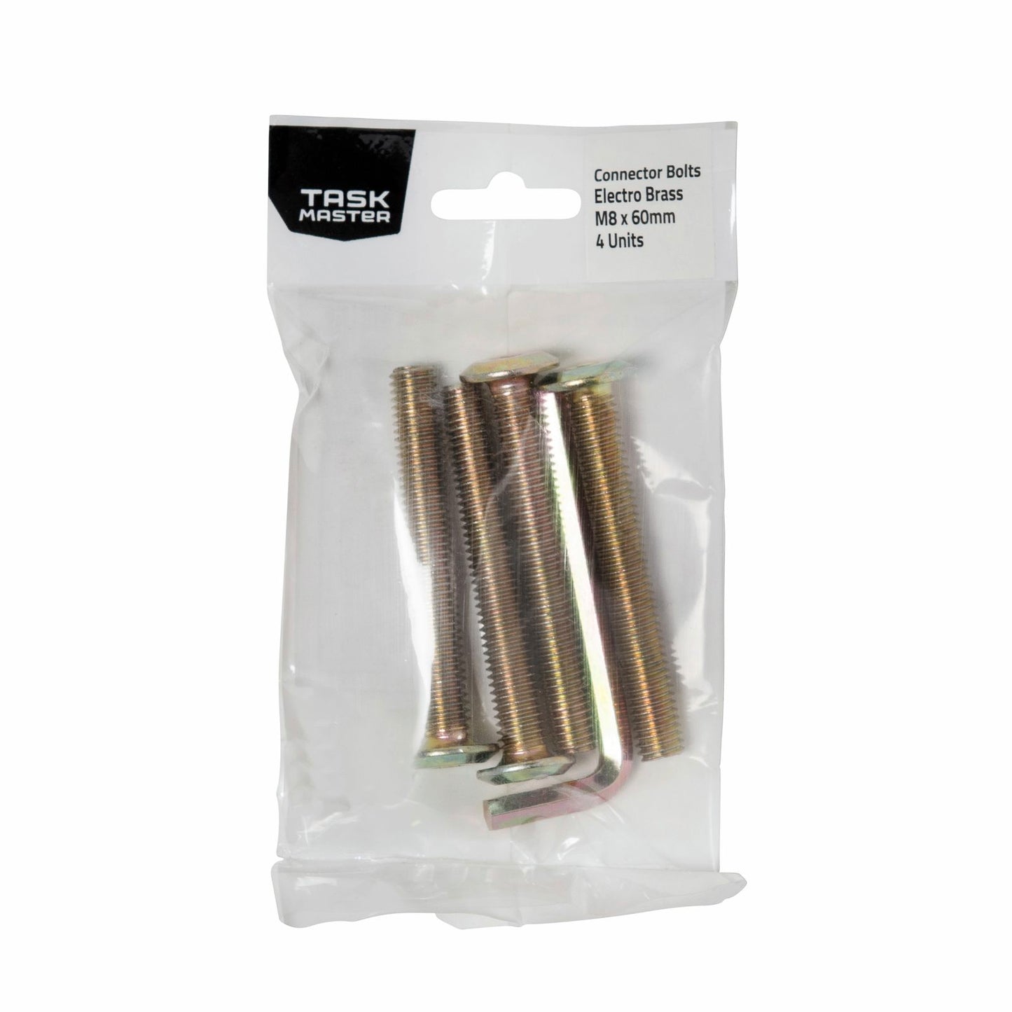 Taskmaster Brass Connector Bolt - M8 x 60mm - 4 Pack