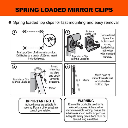 Everhang Mirror Clip Set - 11kg Steel - Easy Install - Secure Hold