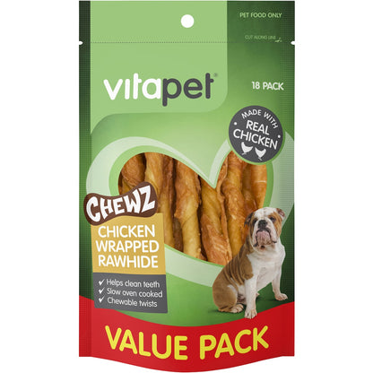 Vita Pet Chewz Chicken Wrapped Rawhide Dog Treats 18 Pack