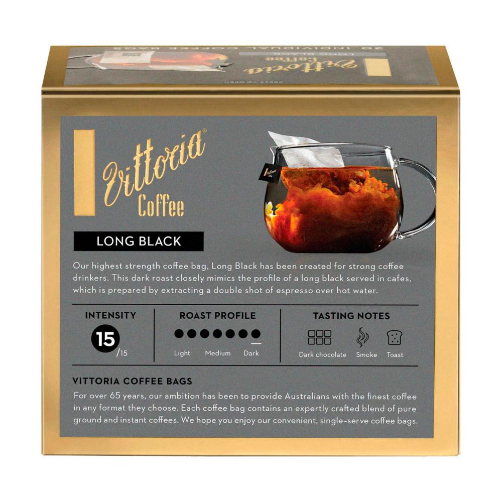 Vittoria Long Black Blend Coffee Bag - 20 Pack
