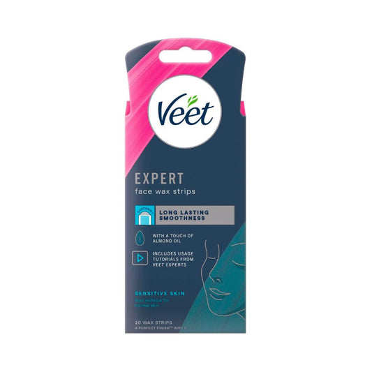 Veet Expert Face Hair Removal Cold Wax Strips For Sensitive Skin - 20 Pack