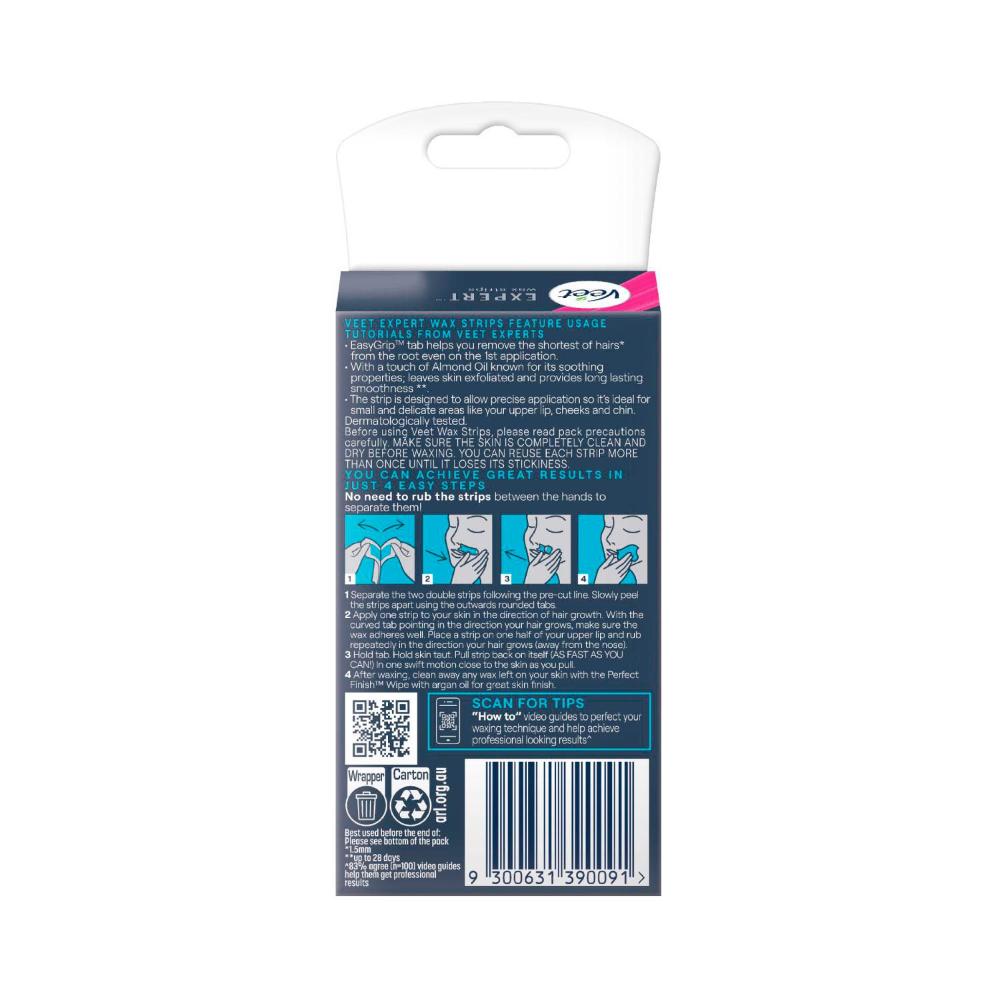 Veet Expert Face Hair Removal Cold Wax Strips For Sensitive Skin - 20 Pack