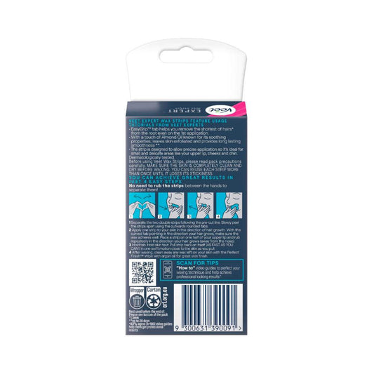 Veet Expert Face Hair Removal Cold Wax Strips For Sensitive Skin - 20 Pack
