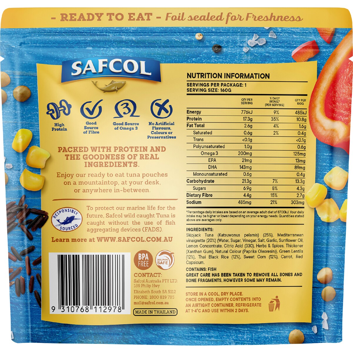 Safcol Tuna Pouch Lentils & Black Rice 160g