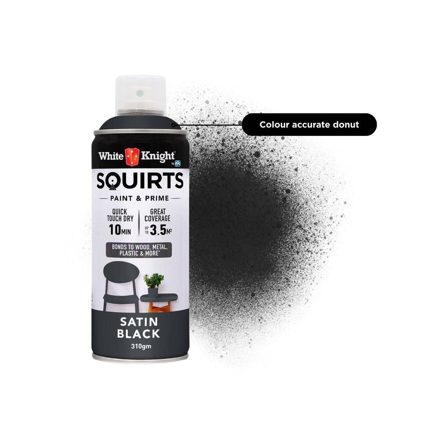 White Knight Squirts Black Satin Spray Paint - 310g