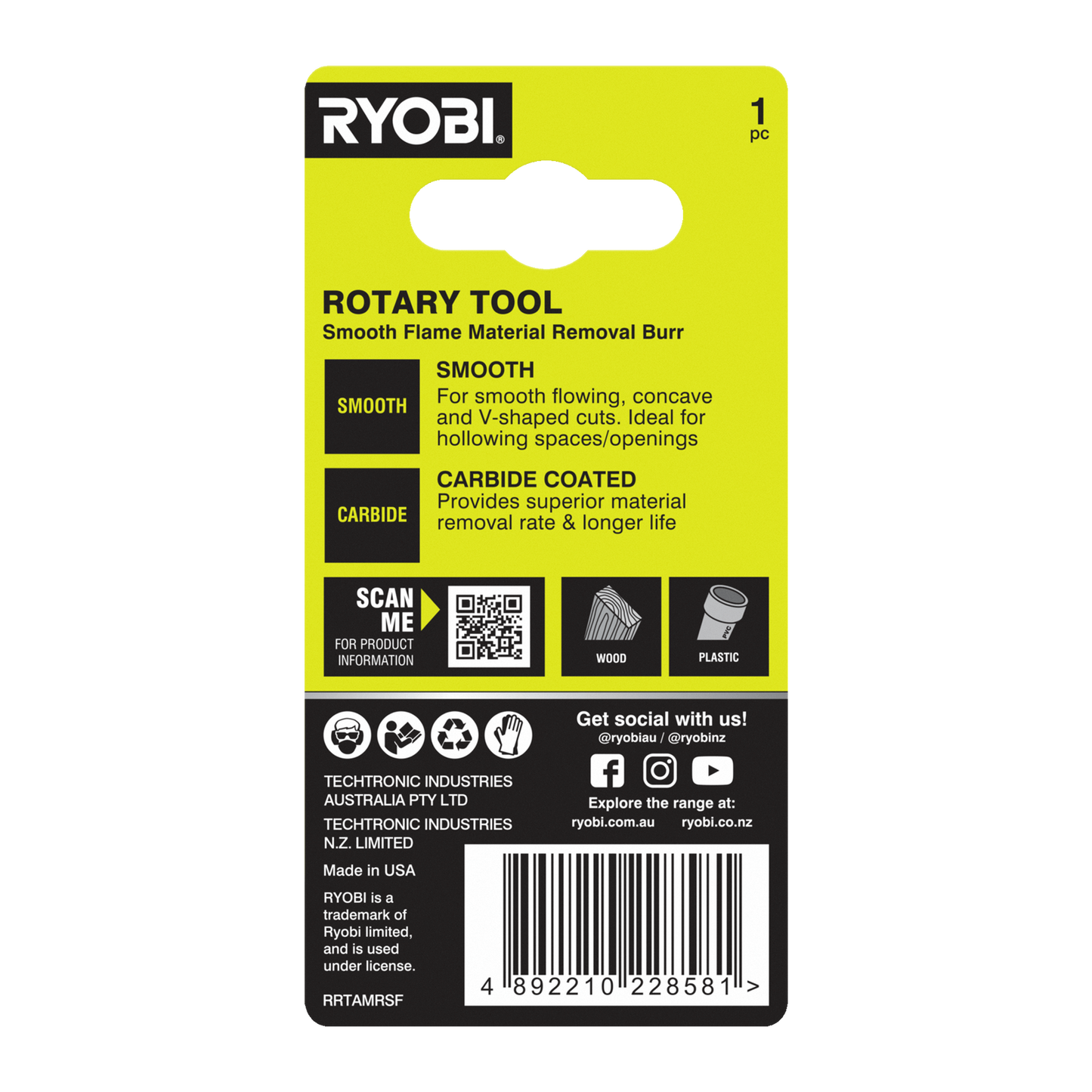 Ryobi Rotary Smooth Flame Material Removal Burr - 51 x 21 x 101mm