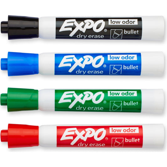 Expo Whiteboard Marker Pens Bullet Tip, Assorted Colours 4 Pack