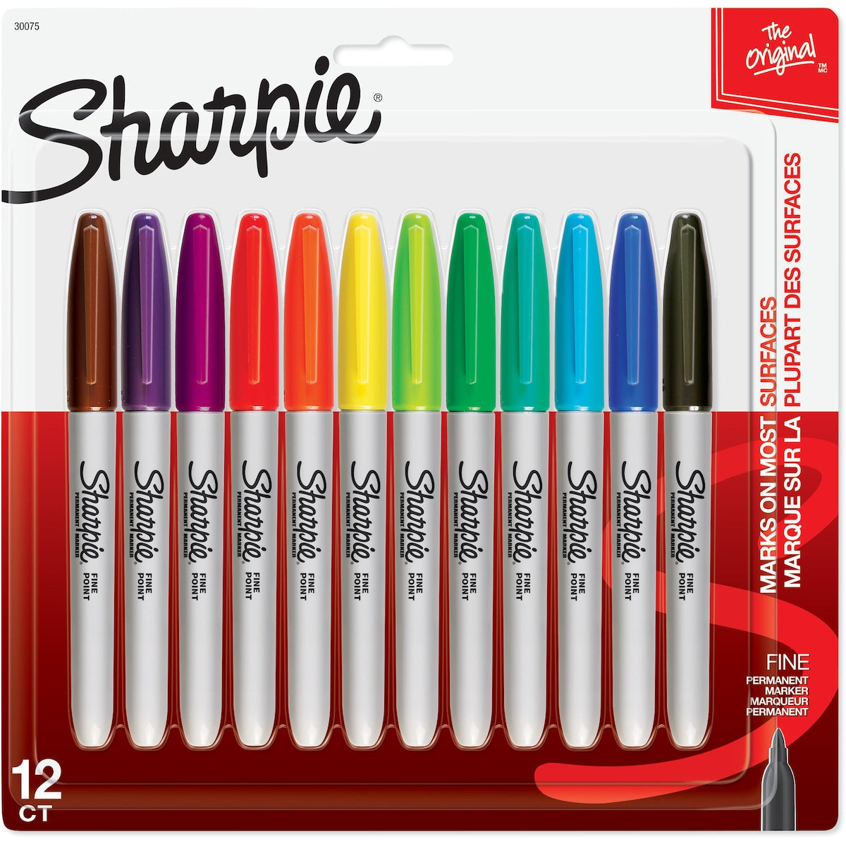 Sharpie Permanent Marker Pens Fine Point, Assorted Colours 12 Pack