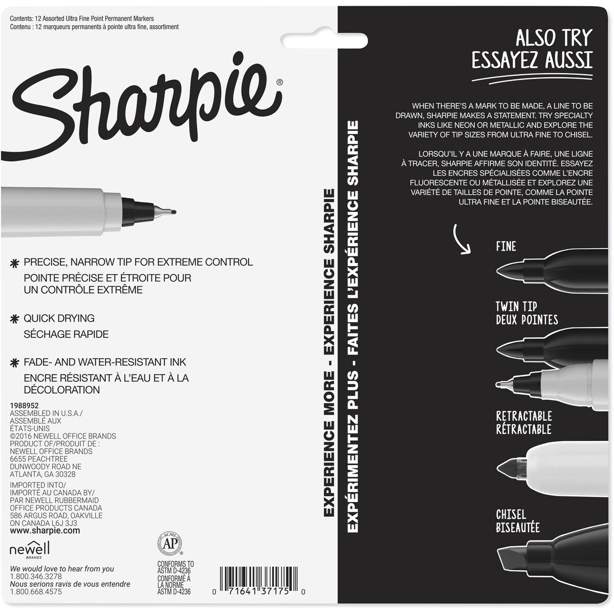 Sharpie Permanent Marker Pens Ultra Fine, Assorted Colours 12 Pack