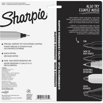 Sharpie Permanent Marker Pens Ultra Fine, Assorted Colours 12 Pack