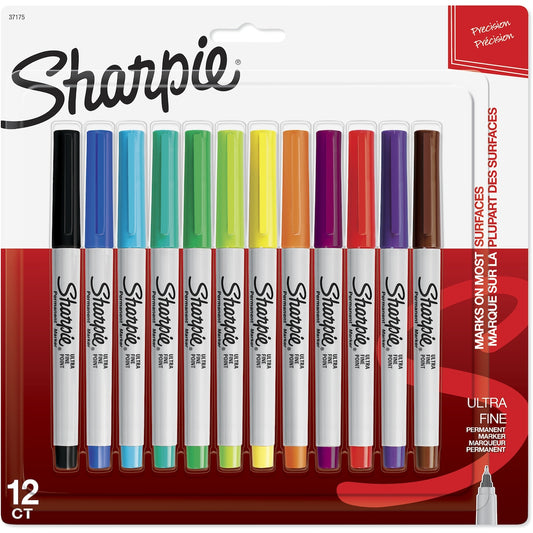 Sharpie Permanent Marker Pens Ultra Fine, Assorted Colours 12 Pack