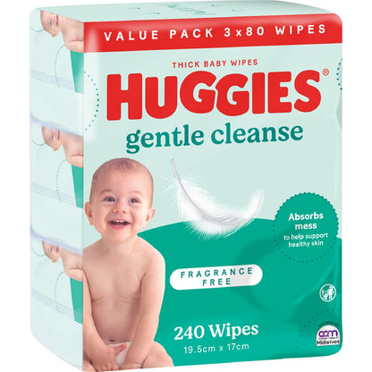 Huggies Gentle Cleanse Baby Wipes Fragrance Free 240 Pack