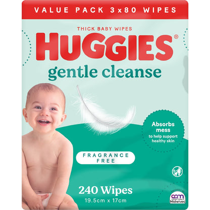 Huggies Gentle Cleanse Baby Wipes Fragrance Free 240 Pack