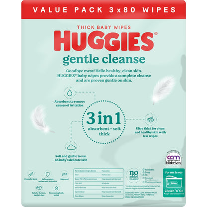 Huggies Gentle Cleanse Baby Wipes Fragrance Free 240 Pack