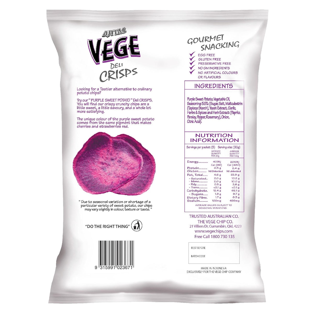 Vege Chips Deli Crisps Purple Sweet Potato 100g