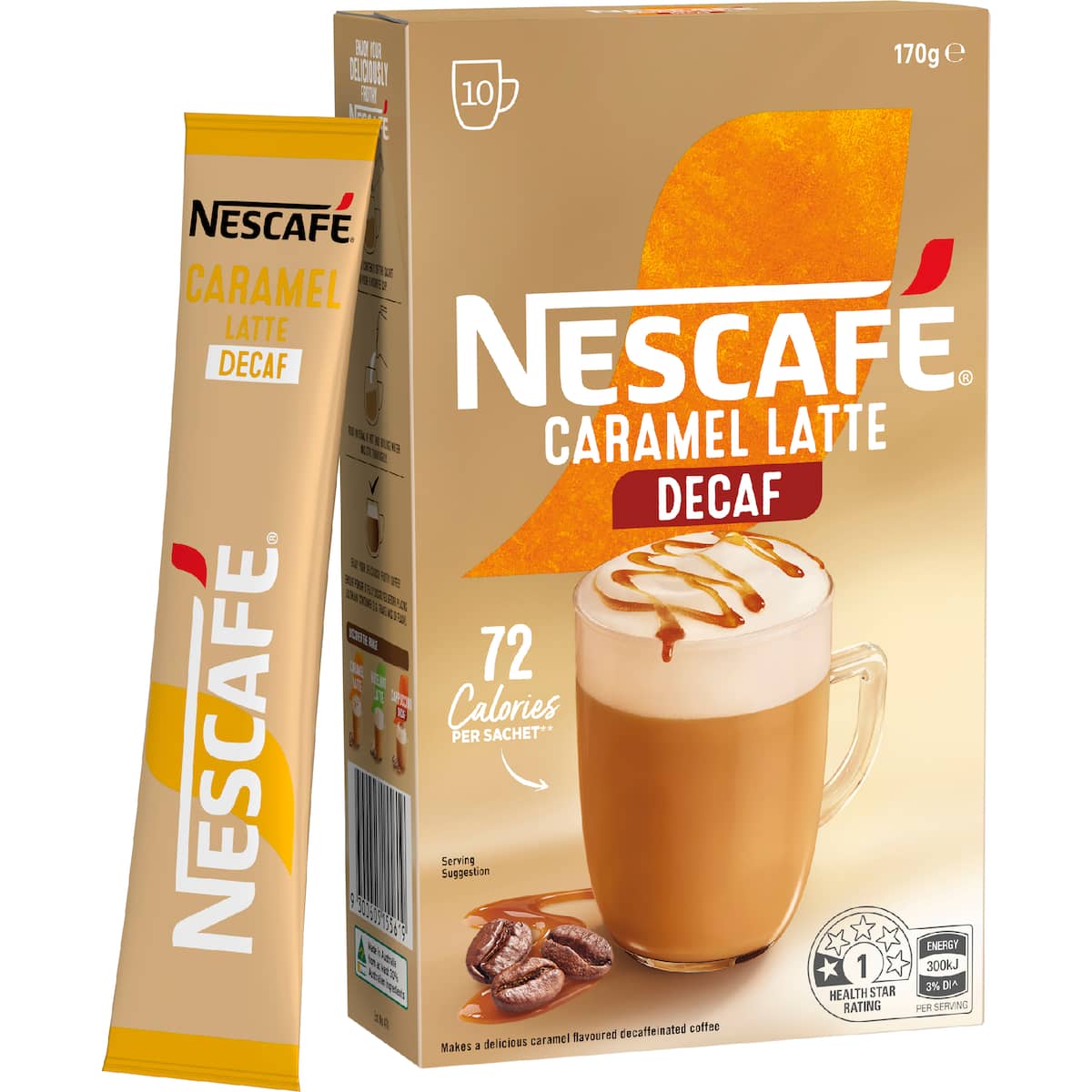 Nescafe Caramel Latte Decaf Coffee Sachets 10 Pack