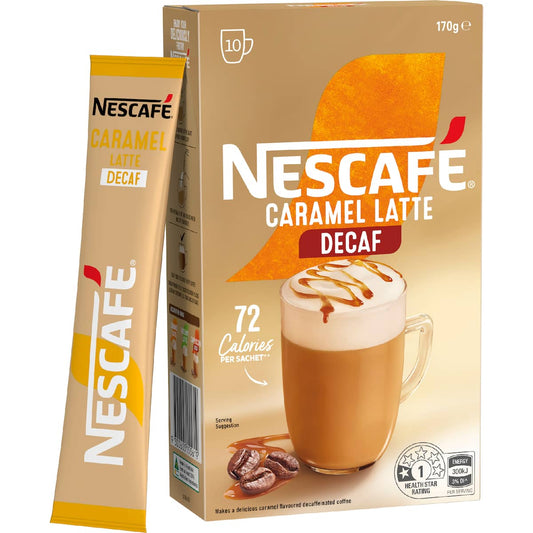 Nescafe Caramel Latte Decaf Coffee Sachets 10 Pack